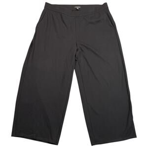 Eileen Fisher Black Tencel Blend Wide Leg Cropped Pants Pull On Elastic Waist L